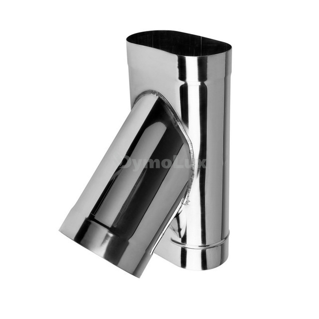 Тройник дымоходный овальный 45° из нержавеющей стали толщина 0,5 мм (круглая врезка по длинной стороне)